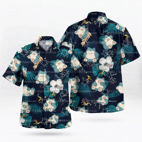 Camisa Hawaiana Snorlax — Estampado Tropical Anime | Aloha | Unisex Niños y Adultos Y2K
