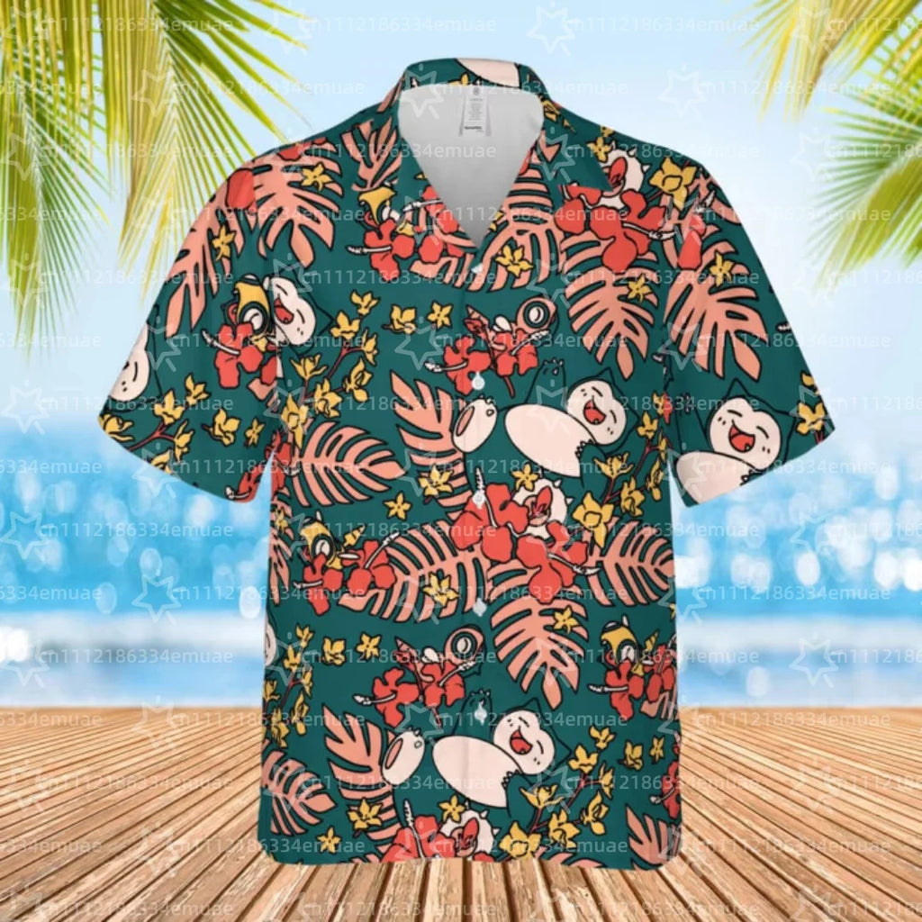 Camisa Hawaiana Snorlax — Estampado Tropical Anime | Aloha | Unisex Niños y Adultos Y2K