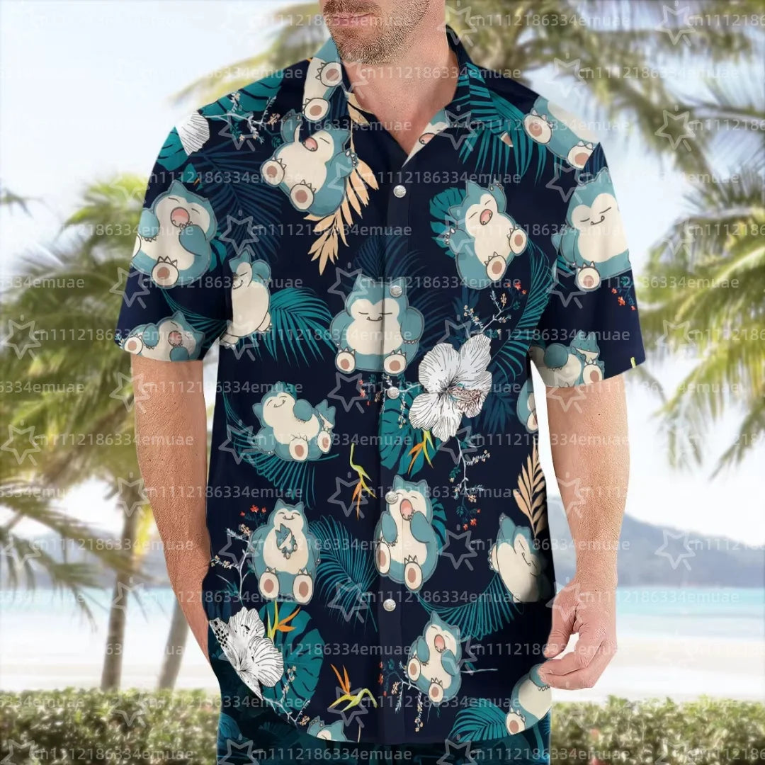 Camisa Hawaiana Snorlax — Estampado Tropical Anime | Aloha | Unisex Niños y Adultos Y2K