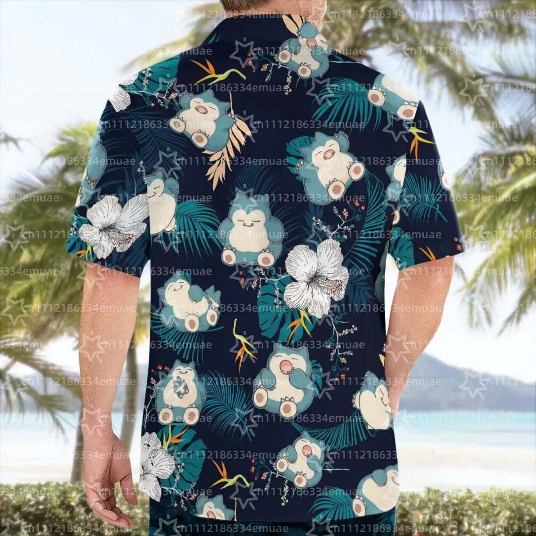 Camisa Hawaiana Snorlax — Estampado Tropical Anime | Aloha | Unisex Niños y Adultos Y2K