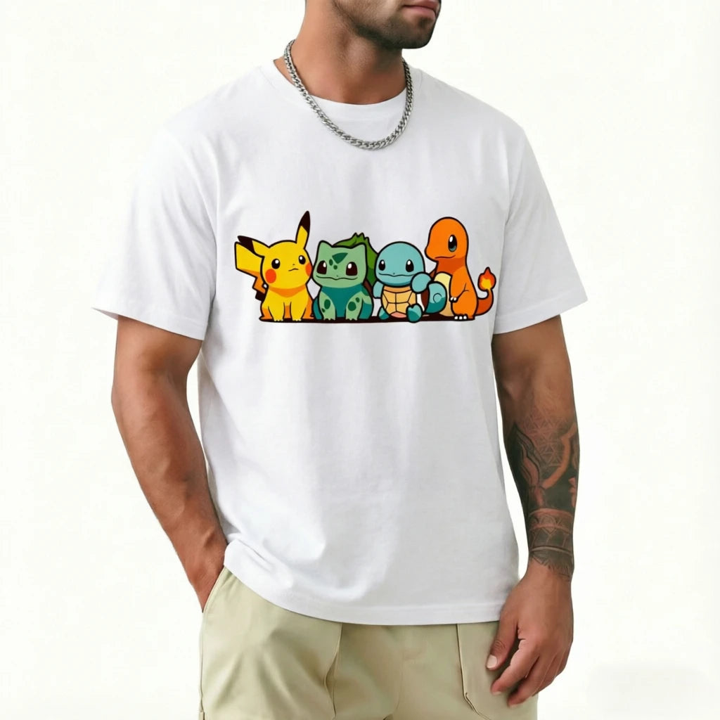 Camiseta Pokémon — Pikachu, Charmander, Squirtle, Bulbasaur | Anime Casual Unisex