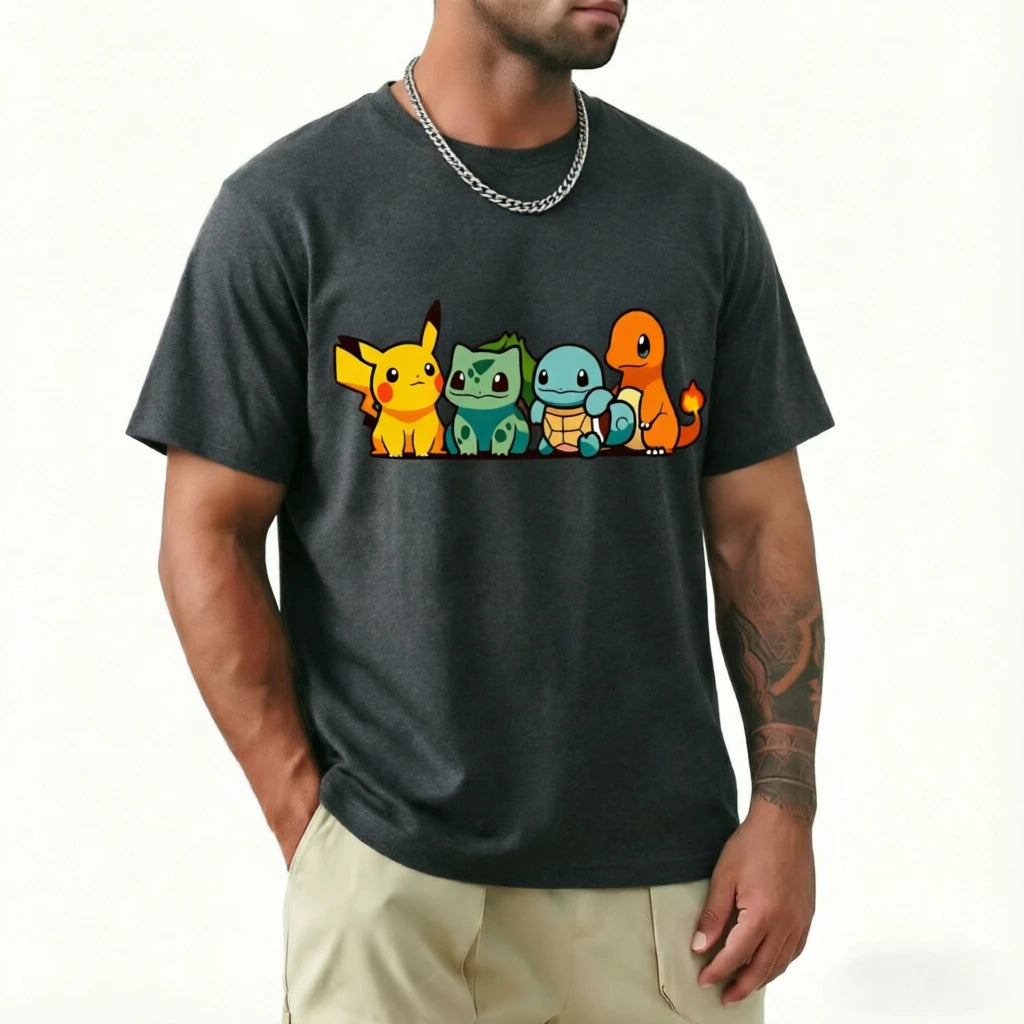 Camiseta Pokémon — Pikachu, Charmander, Squirtle, Bulbasaur | Anime Casual Unisex