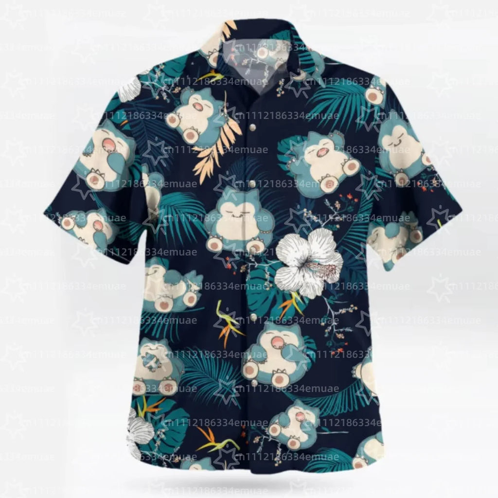Camisa Hawaiana Snorlax — Estampado Tropical Anime | Aloha | Unisex Niños y Adultos Y2K