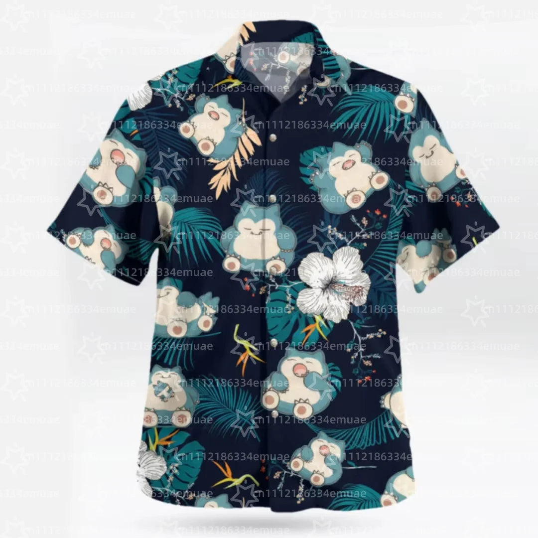 Camisa Hawaiana Snorlax — Estampado Tropical Anime | Aloha | Unisex Niños y Adultos Y2K