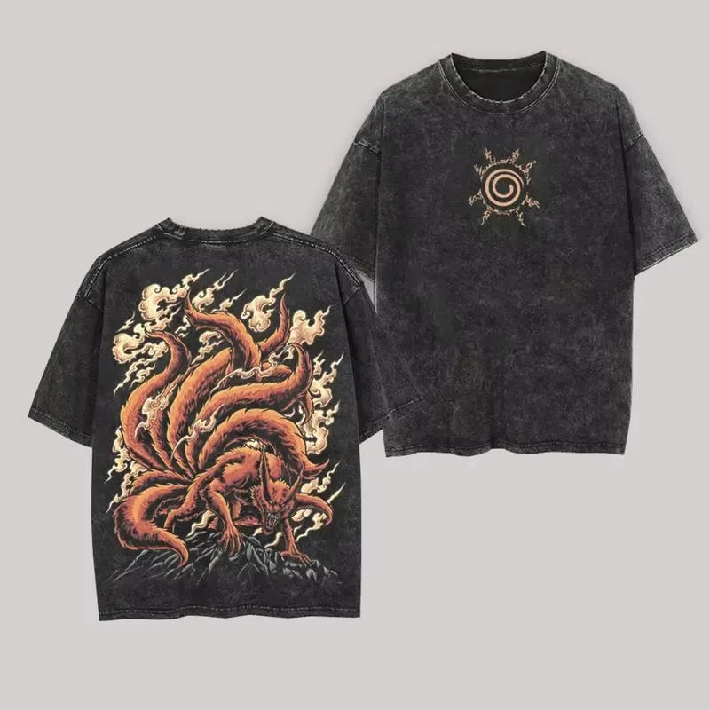 Camiseta Naruto — Estampado Retro Lavado | Algodón Puro | Streetwear Anime Unisex