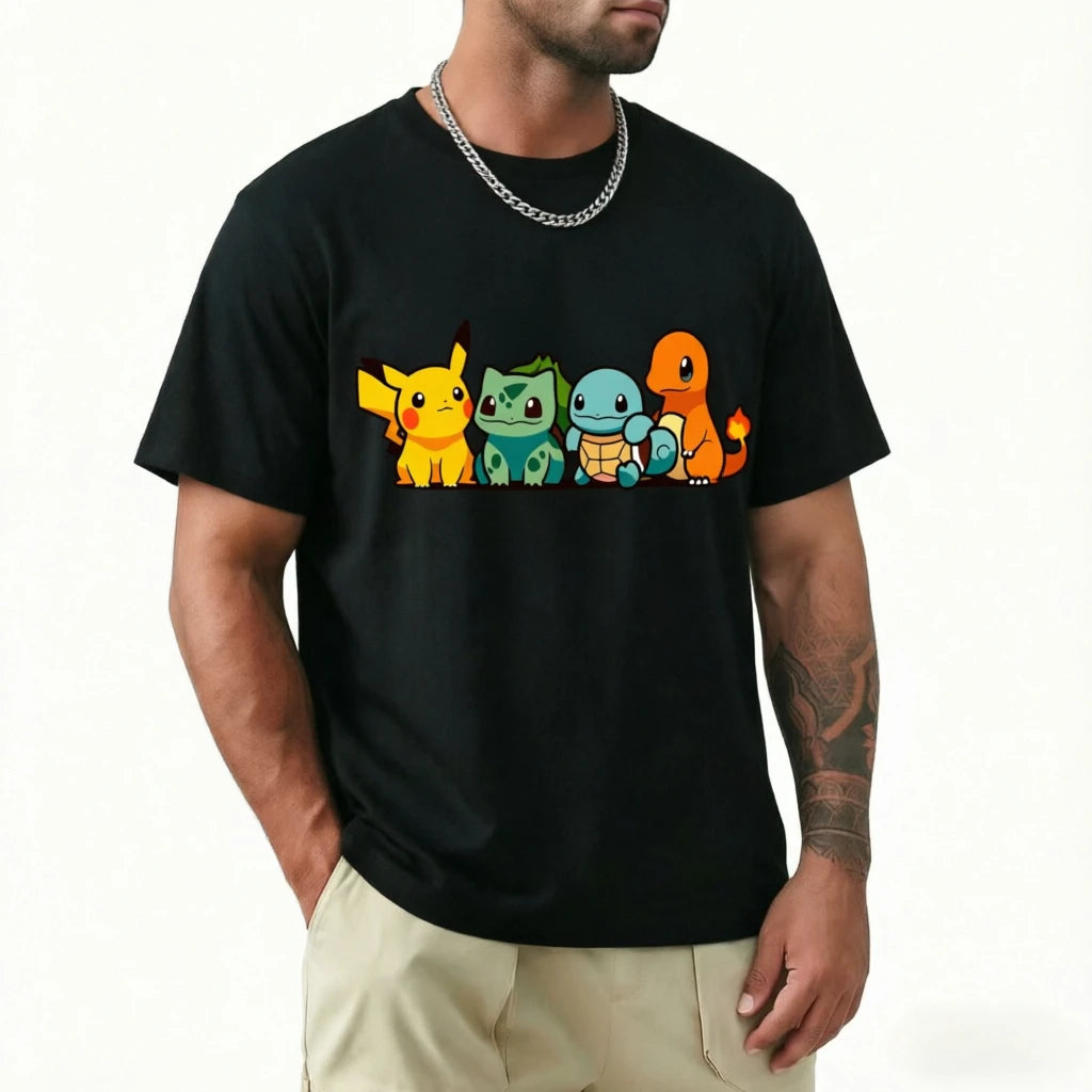 Camiseta Pokémon — Pikachu, Charmander, Squirtle, Bulbasaur | Anime Casual Unisex