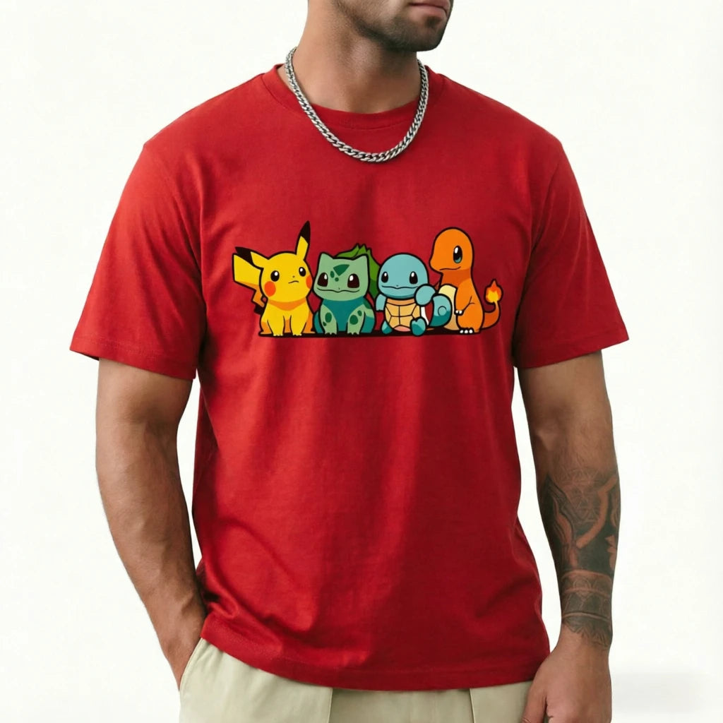 Camiseta Pokémon — Pikachu, Charmander, Squirtle, Bulbasaur | Anime Casual Unisex