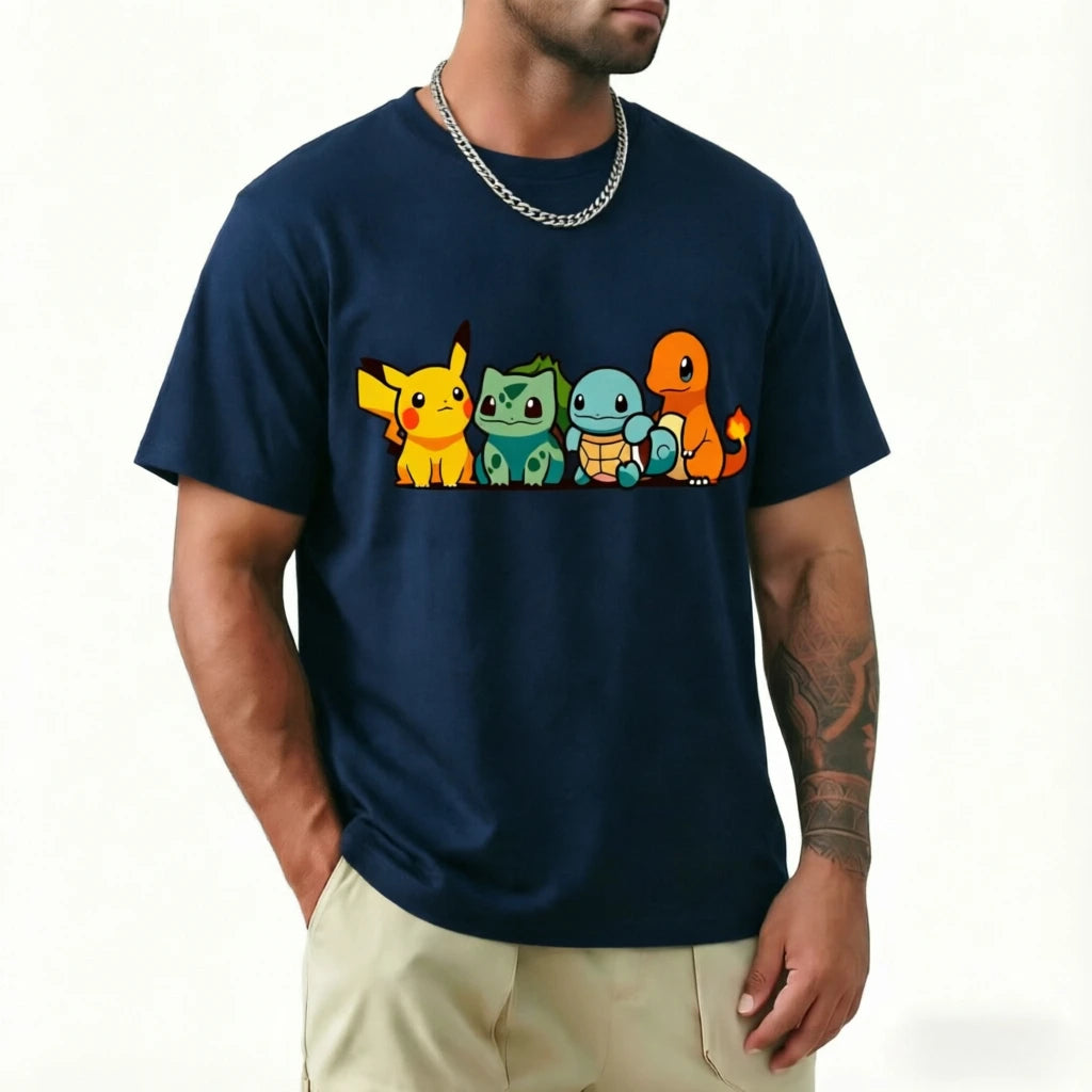Camiseta Pokémon — Pikachu, Charmander, Squirtle, Bulbasaur | Anime Casual Unisex