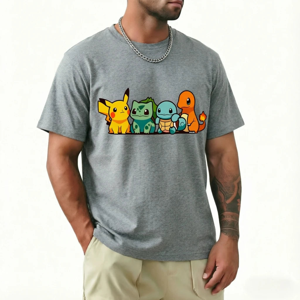 Camiseta Pokémon — Pikachu, Charmander, Squirtle, Bulbasaur | Anime Casual Unisex